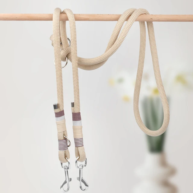 Double Buckles Braided Leashes For Dog Solid Color Multifunctional Hand-woven Leash Outdoor Walking With Medium And Large Dogs 3