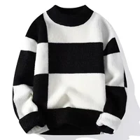 Autumn Winter Men's Casual Knitted Half High Collar Base Shirt Teenage Trendy Color Block Sweater Versatile Leisure Top