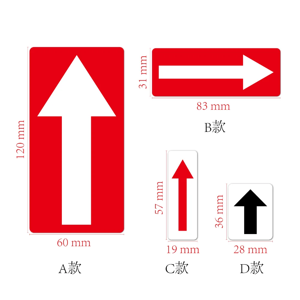 Black Red Arrow Removable Adhesive Stickers Seal Labels for Bags Boxes PVC Direction Arrow Marking Warning Sticker 50Pcs