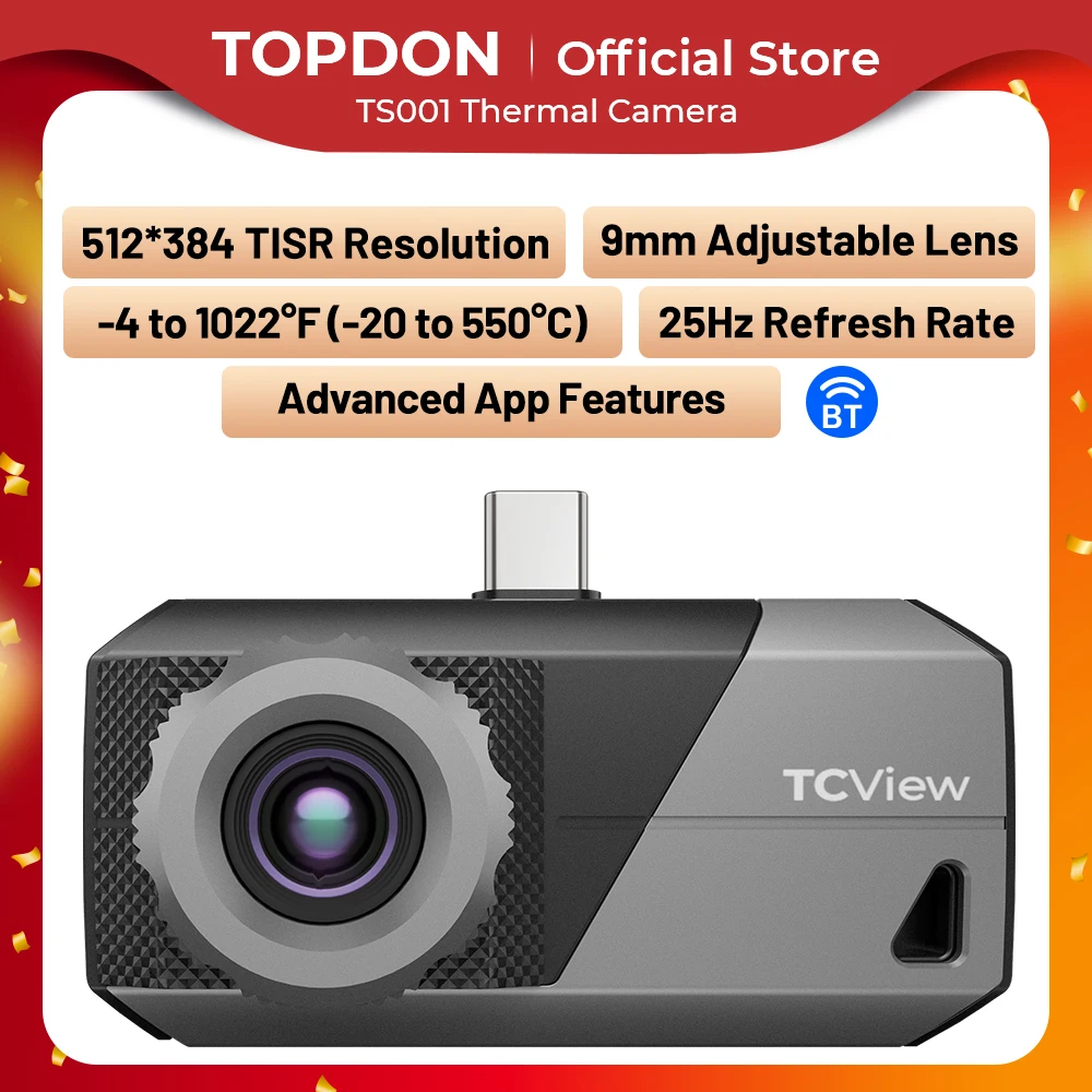 TOPDON TS001 調整可能なレンズ熱画像カメラ 9mm USB-C Android 用