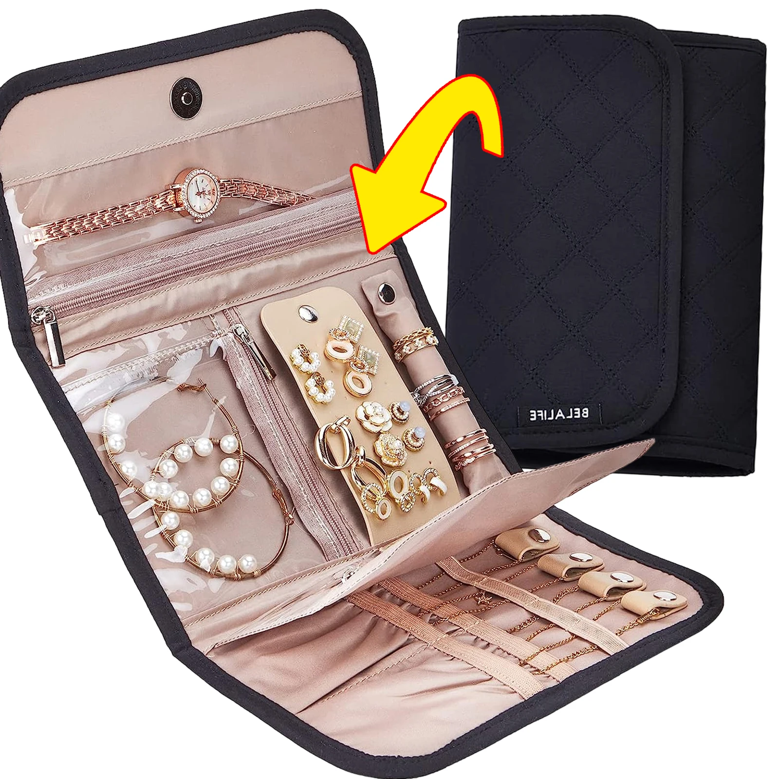 Roll Foldable Jewelry Case Travel Jewelry Organizer Portable for Journey Earrings Rings Diamond Necklaces Brooches Storage Bag luxury square velvet jewelry a pair rings earring display case box storage organizer holder gift packag portable travel wedding