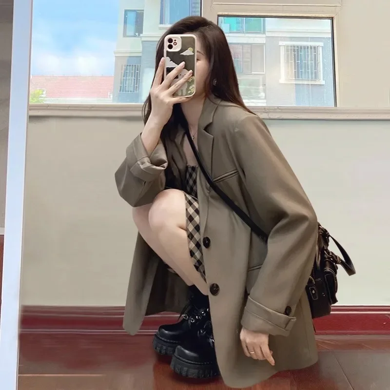 

Women's Autumn Winter Suit Jacket Dress Set 2023 Fried Street Korean Elegant Temperament Blazers Suspender Midi Skirt Two-piece