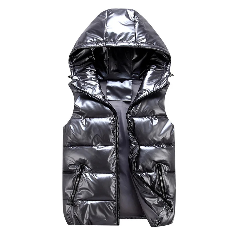 

Autumn Winter Parent-child Wear Shiny Down Cotton Padded Waistcoat Men and Women Warm Hooded Vest Casual Sleeveless Parka Jacket