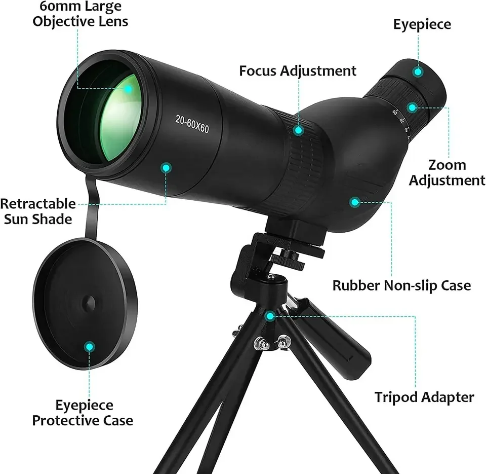 20-60X60 Powerful Monocular Zoom Telescope Bak4 Prism Waterproof Anti-Fog Camping Bird Watching Landscape potting Scope for Phon 5