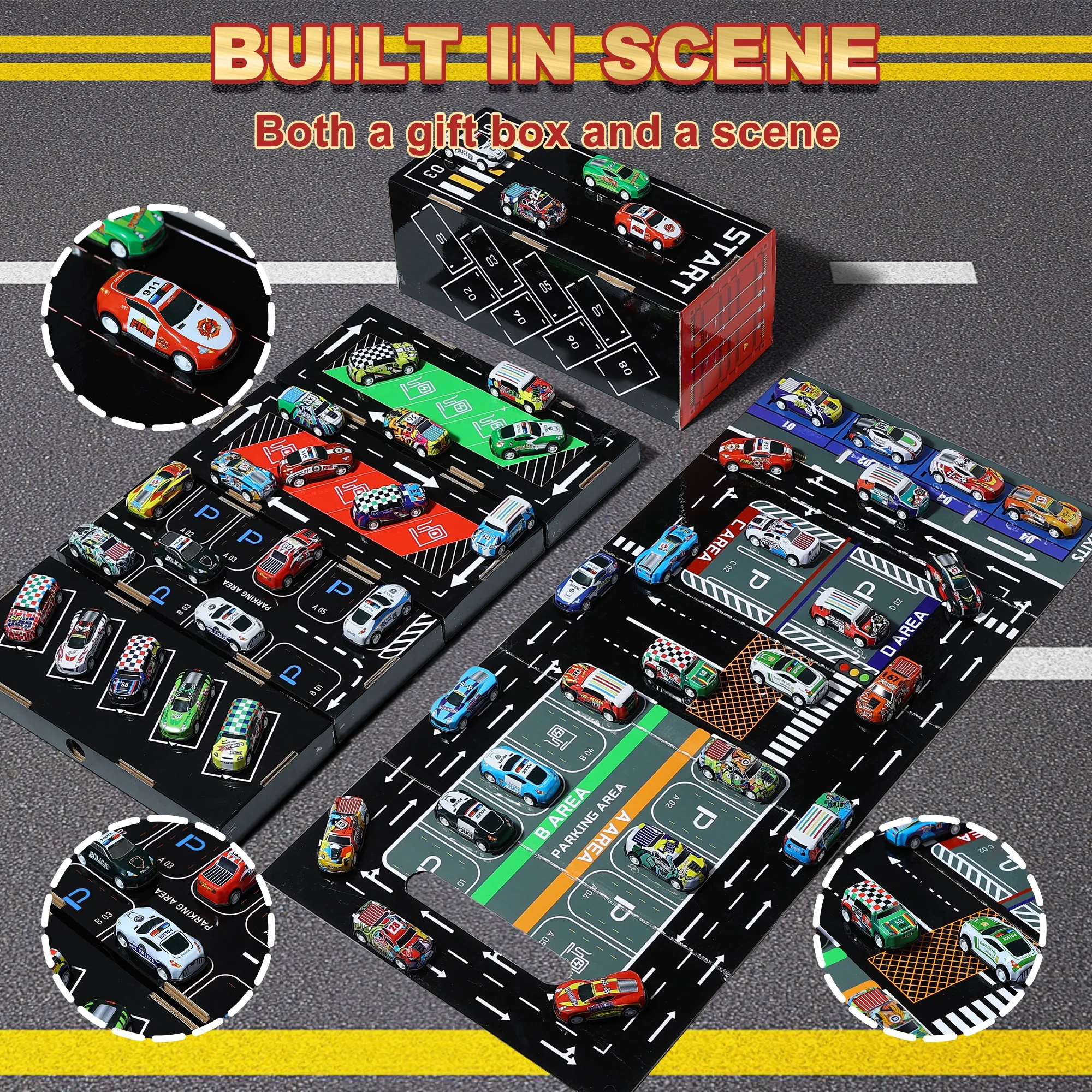 AIUAZA Toy Cars for Youngsters 48 Pull Back Race Cars Toys Container Storage Box Die Cast Metal Toy Set Race Car Party For Toy Cars