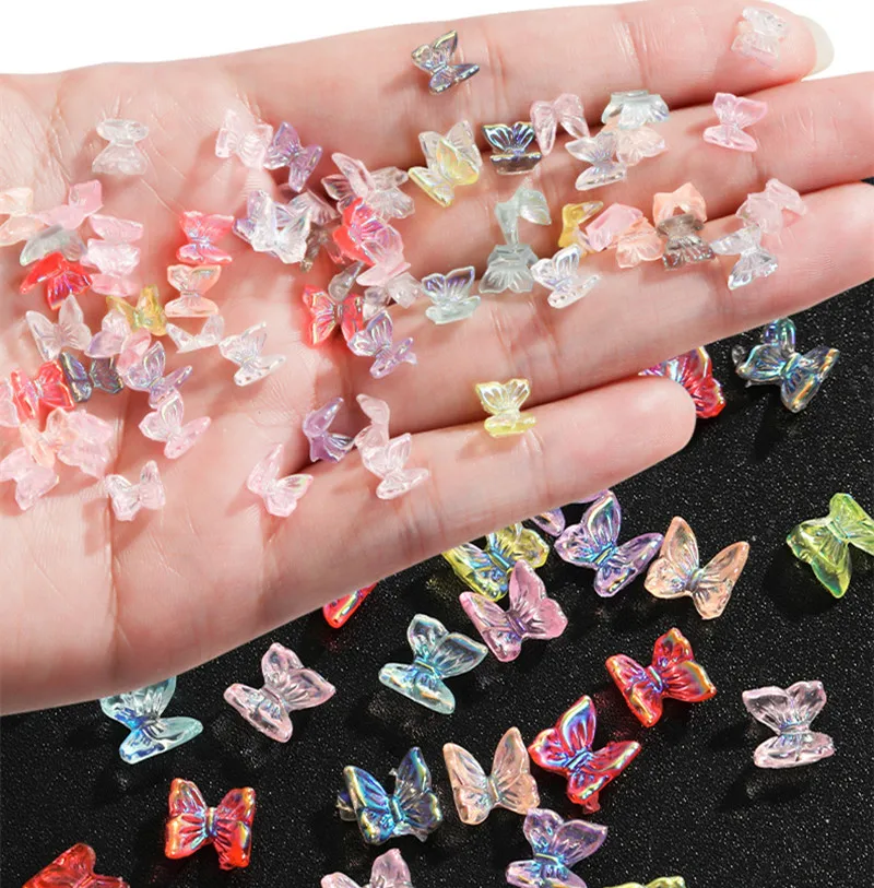 

50Pcs Aurora Ice Butterfly For Nail Art Decorations Love Series Resin Nails Art Charms DIY Manicure Accessories Japanese Trends