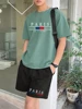 2024 New Fashion Design Men's T-Shirt Men's Sports Drawstring Shorts Simple Printed Men's 2-Piece Summer Gym Breathable Suit 3