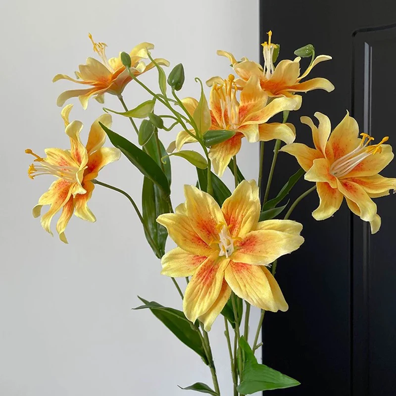 Elegant 70cm Artificial Lily Flower with Double Blooms for Wedding and Home Decor
