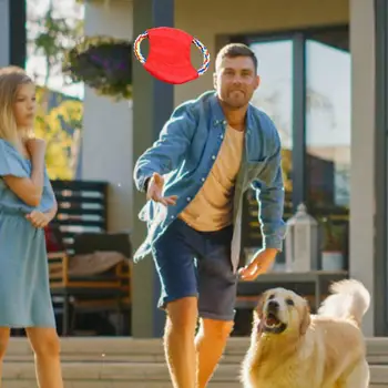 Chuck It Disc For Dogs Outdoor Soft Fetching Flying Disc For Dogs Interactive Training Flyer Dog Toy Cotton Rope Toss Pet Disc 4