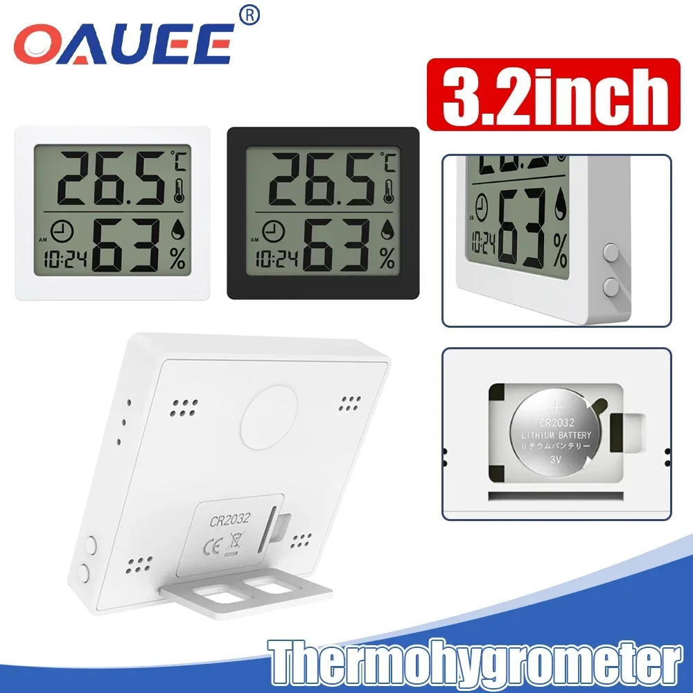 

Multifunction Thermometer Hygrometer 3.2inch Large LCD Screen Accurate Automatic Electronic Temperature Humidity Monitor Clock