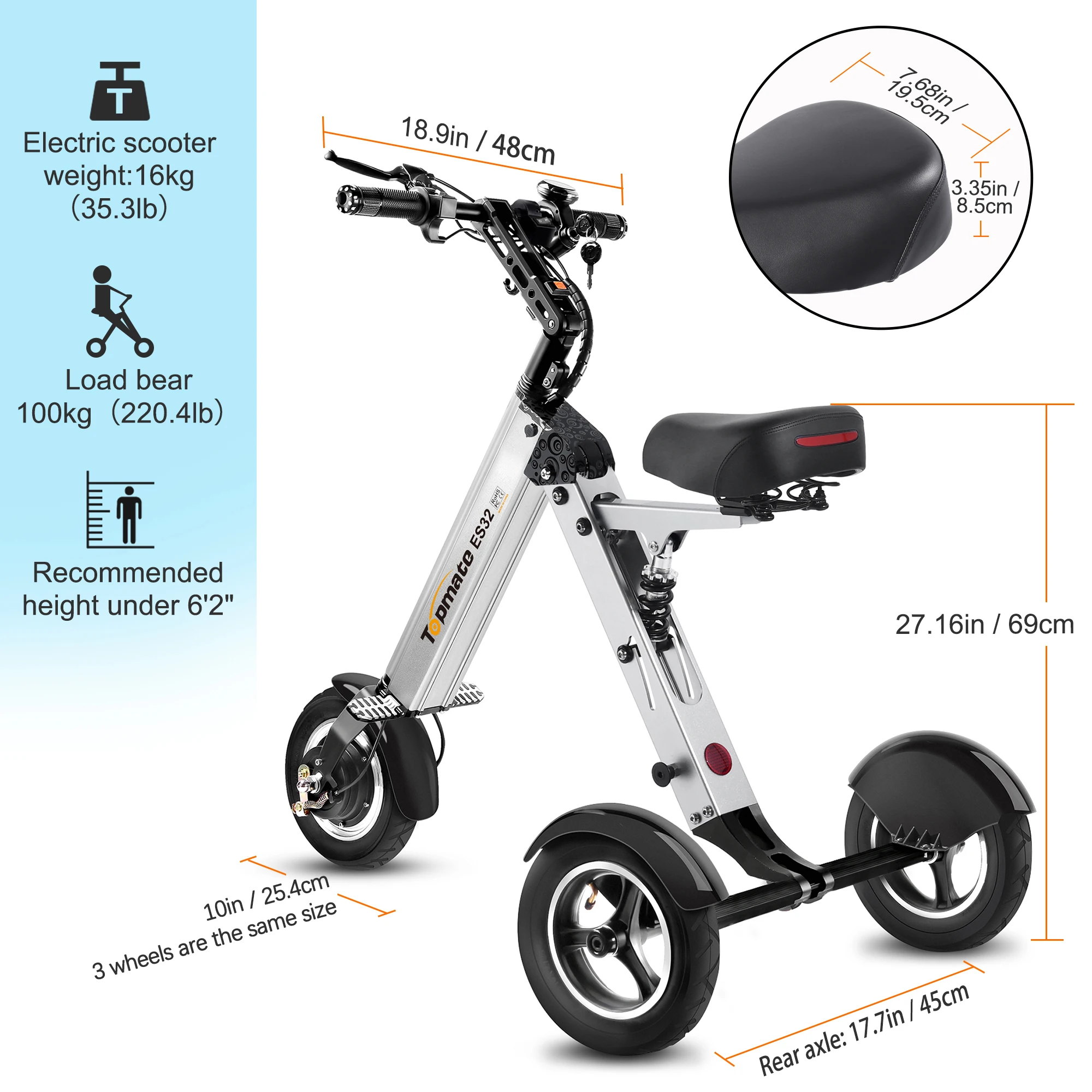 Triciclo Eléctrico Scooter Electrico Plegable Ruedas Triciclos