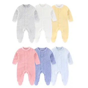 Solid Color Winter Baby Unisex Jumpsuits Warm Newborn Boy Girl Footed Rompers Infant Outfit 1