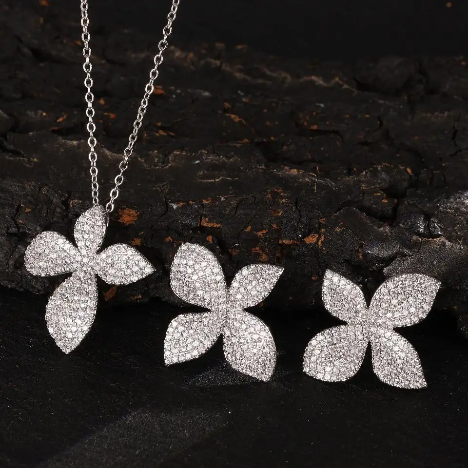 ZAKOL Blütenblatt Design Kupfer Micro-intarsien Zirkon Einfache Modische frauen Zwei-stück Set Temperament Elegante Schmuck Zubehör – Detail 7