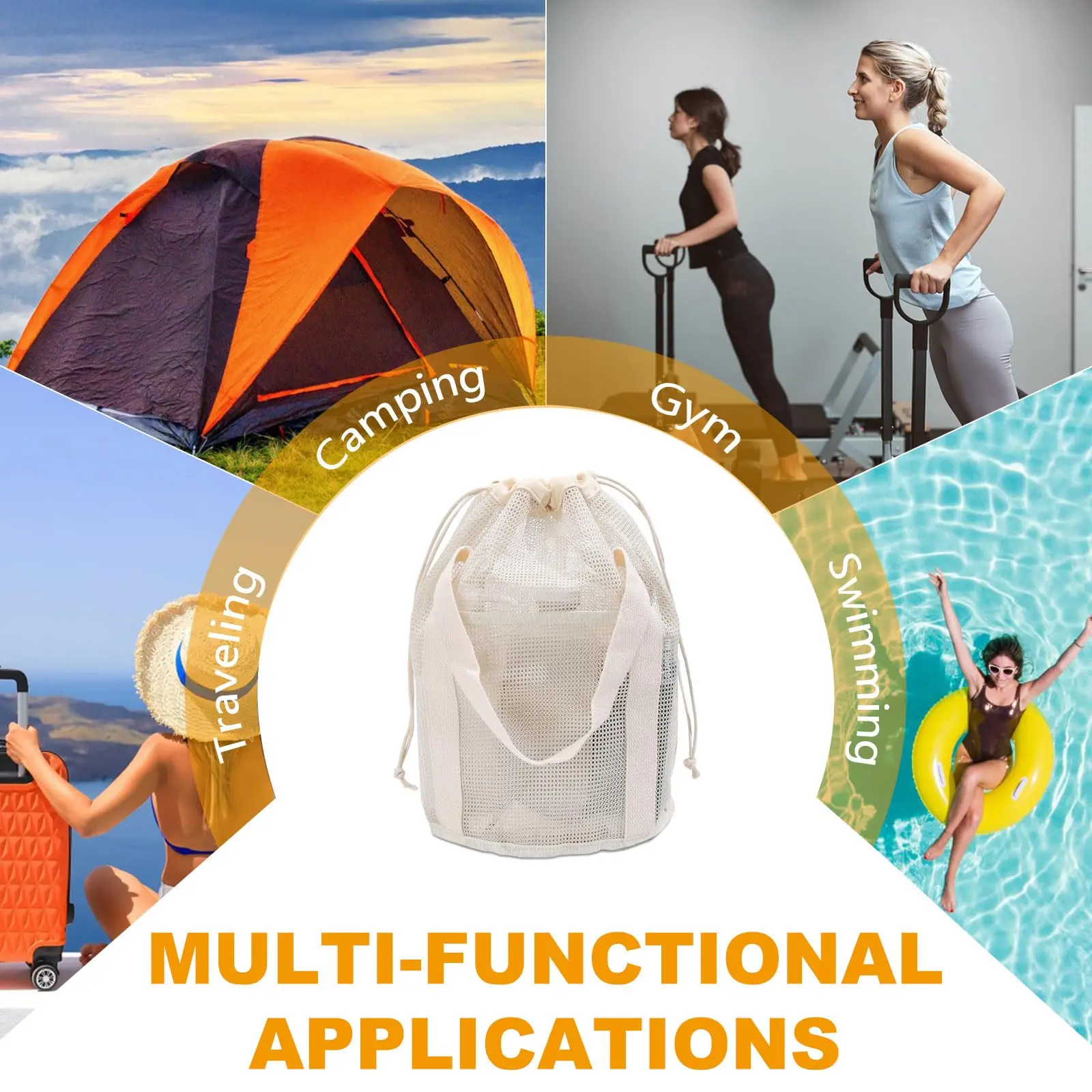 Large Capacity Lightweight Durable Nylon Mesh Travel Bag with Drawstring Closure & Multiple Pockets,Stylish Toiletry Organizer