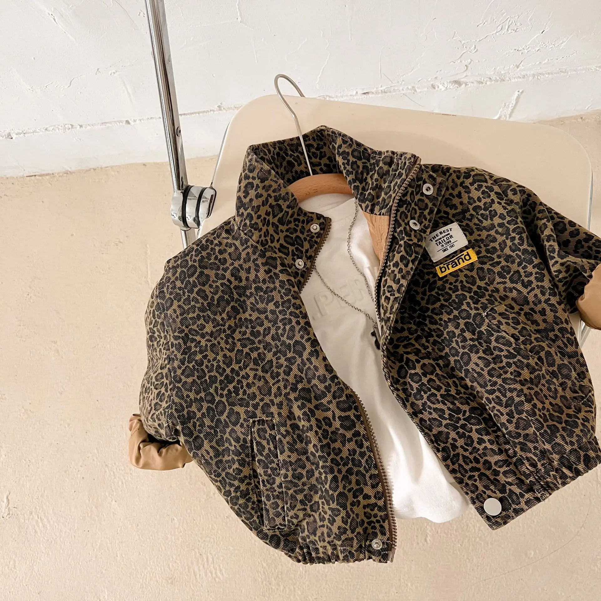 Kids Jackets Spring Autumn Children Casual Long-sleeved Boys Korean Leopard Print Girls Short Denim