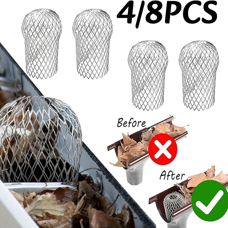 ตะแกรงกรองน้ำฝนแบบพับได้ 4/8 ชิ้น ทำจากอะลูมิเนียม ป้องกันเศษใบไม้ โคลน และสิ่งอุดตัน สีเงิน 1