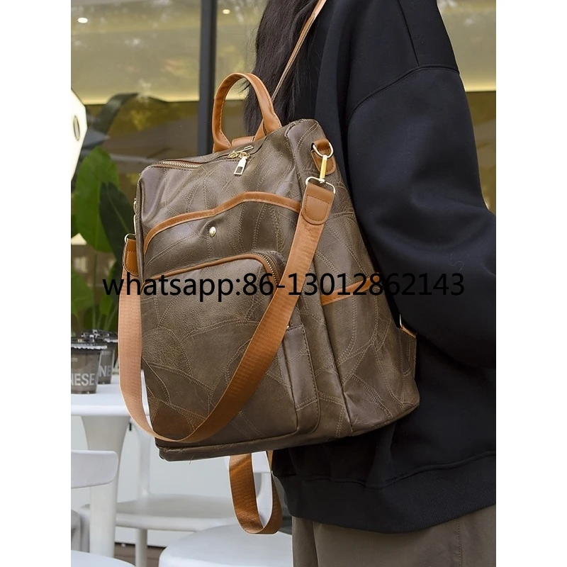 Large capacity women's bag new street trend retro PU going out backpack
