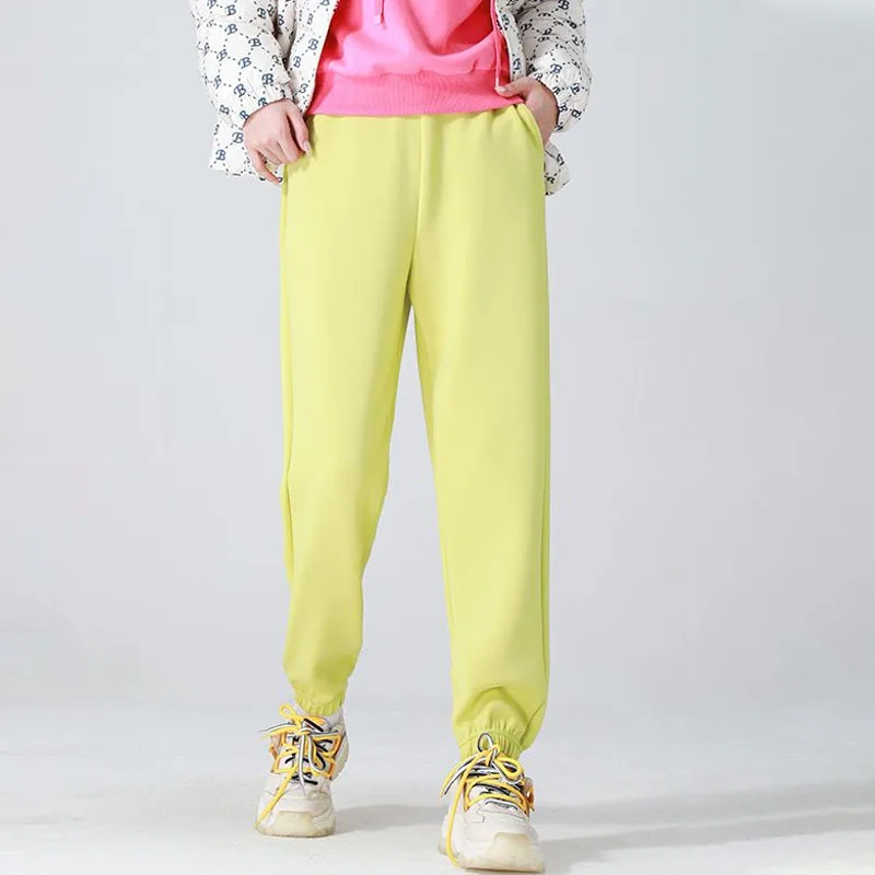 Autumn Winter Casual Korean Thick Solid Sports Pants Women's Clothing Simplicity Fashion Elastic High Waist Trousers for Female