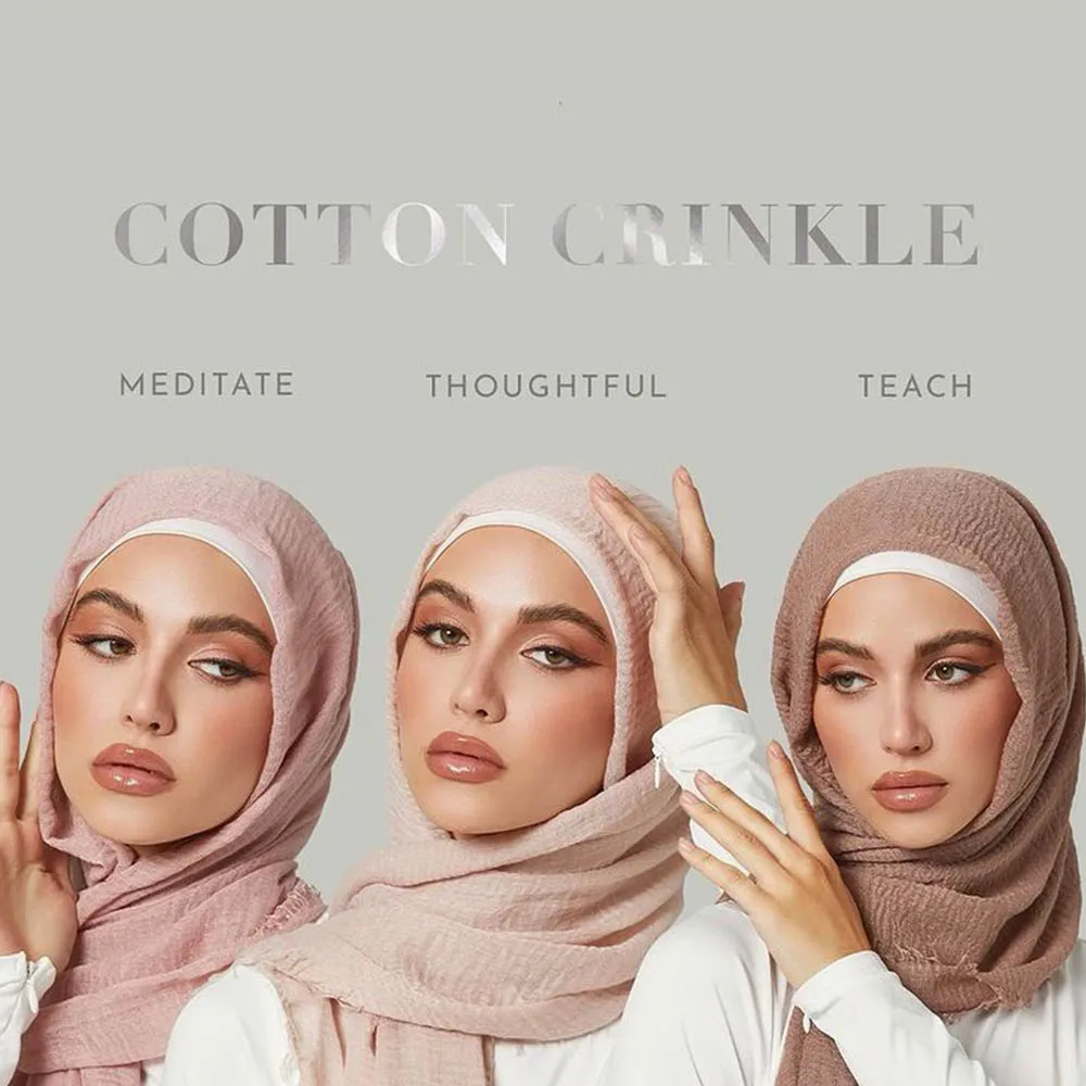 Muslim Women Crinkle Hijab Soft Cotton Scarf Hijabs Head femme musulman Turban Shawls Wraps Islamic Headscarf 180X90CM lace edge pleated women scarf muslim crinkle hijab headwraf femme musulman soft cotton wrinkle headscarf islam shawls and wraps