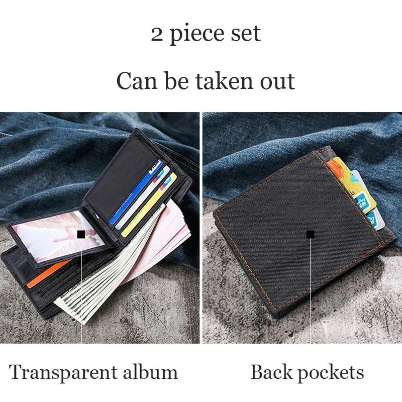 Universal canvas wallet, short men's bifold wallet, multiple card slots, cash clip, ultra-thin simple design wallet 5