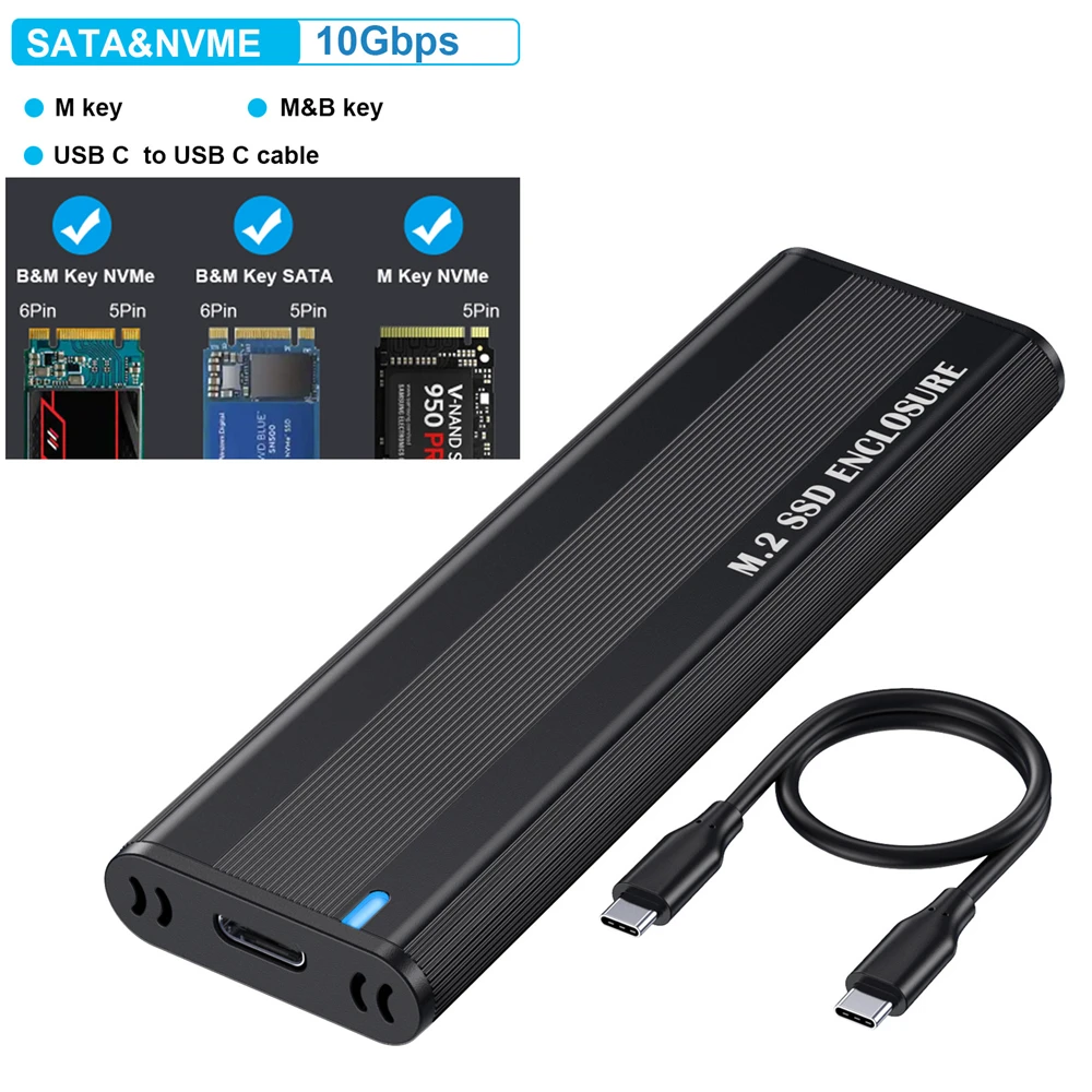 NVME SATA 듀얼 프로토콜 3.1 SSD 어댑터, NVME PCIE NGFF SATA SSD 디스크 박스, M.2 SSD 케이스, 10Gbps M2
