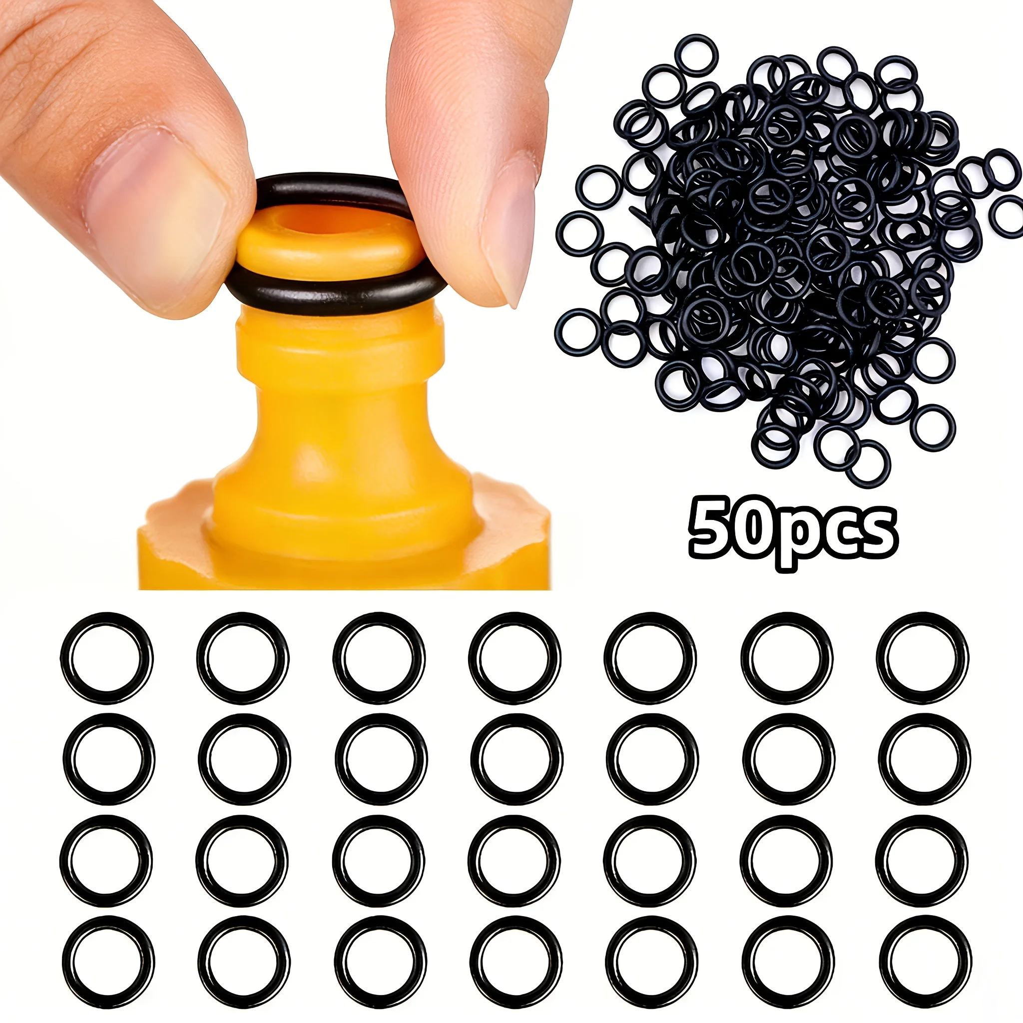 Durable Synthetic Black Rubber O-Ring Seal Set - 50 Pieces for Garden Water Pipes and Faucets