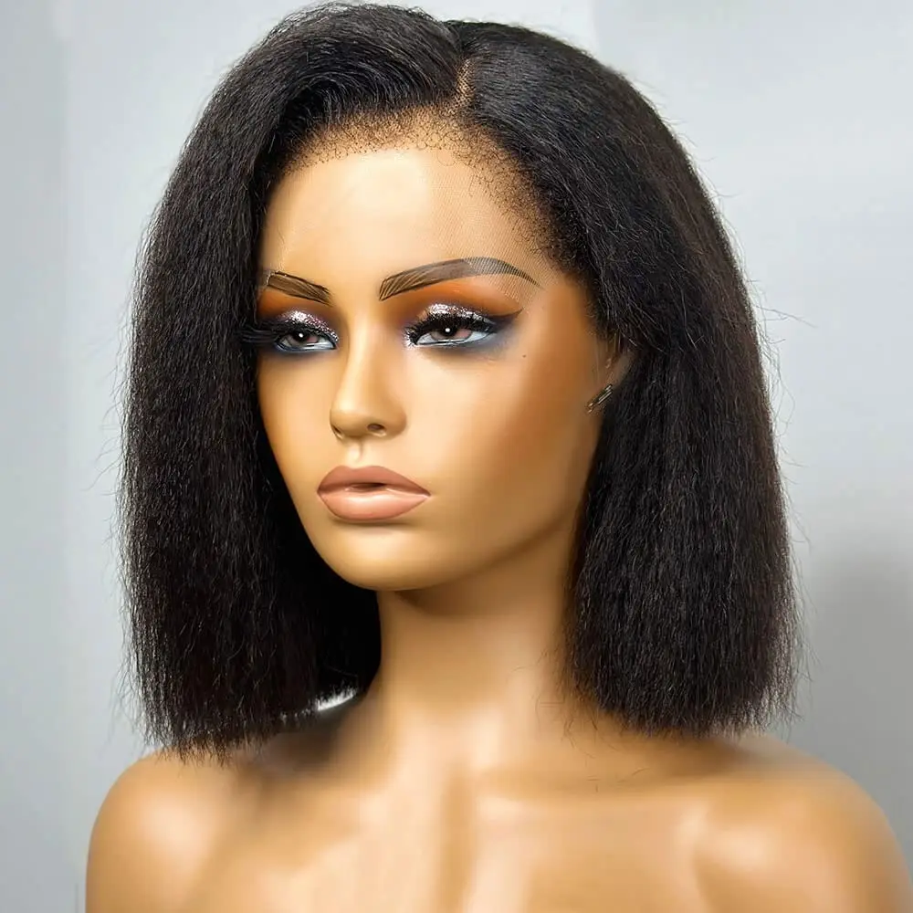 KinkyEdgesNaturalHairlineWigShortBobKinkyStraight4x4Lace