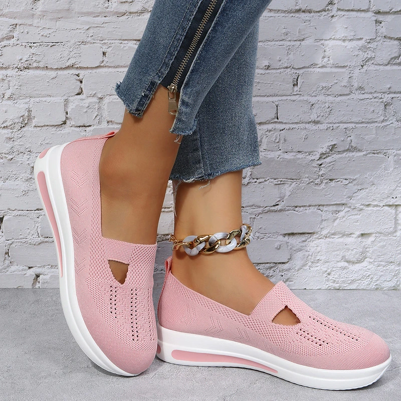 Women Knit Mesh Casual Slip On Comfort Flat Shoes