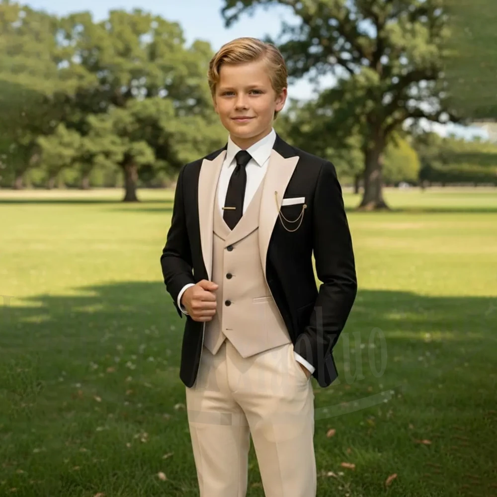 Chic Boys Suit 3 Piece Fashion Peak Lapel Single Breasted Wear Formal Wedding Prom Party Pageant Tuxedo Jacket Vest Pants