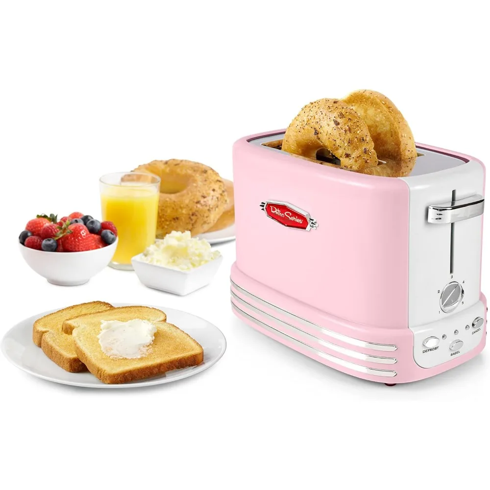 Microwave Oven, 800 Watt 0.9 Cu Ft 12 Pre-Programmed Cooking Settings Digital Clock Pink & Retro Wide 2-Slice Toaster, Vintage