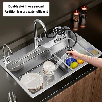 อ่างล้างจานแบบหนาทำด้วยมือทำจากสแตนเลสหลายฟังก์ชัน304พร้อมอุปกรณ์เสริม 2