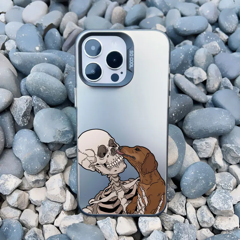 Luxuriöse, lustige und niedliche Skelett- und Katzen-Handyhülle für iPhone 17 16 15 Plus Pro Max 11 13 12 14 Pro Max Mini – Stoßfeste Laser-Cover – Detail 4