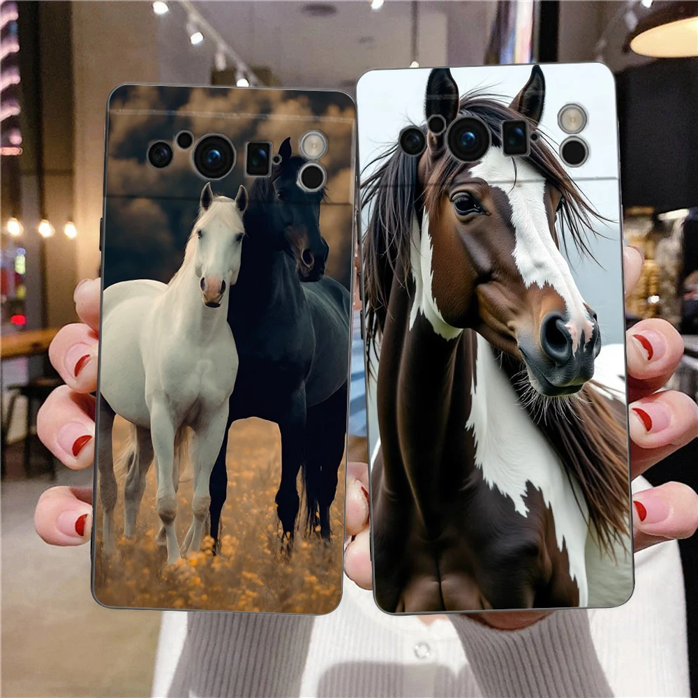 Elegant Black and White Galloping Horses Luxury TPU Phone Case