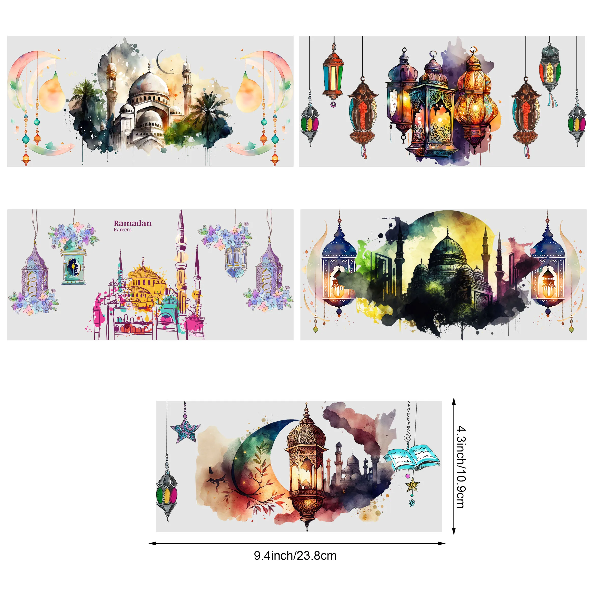 5 Sheets Islamic Ramadan UV DTF Cup Wrap Sport DTF Transfer Stickers for Glass Cup Waterproof Ramadan Rub on Transfers Cup Wraps Uv Dtf Wrap Transfer