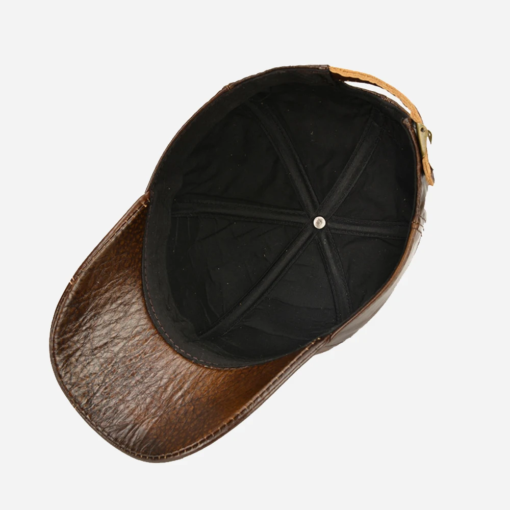 Fashion Men Genuine Cowhide Leather Baseball Cap Casual Real Leather Hat Autumn Winter Real Cowhide Leather Ear Protection Caps 6