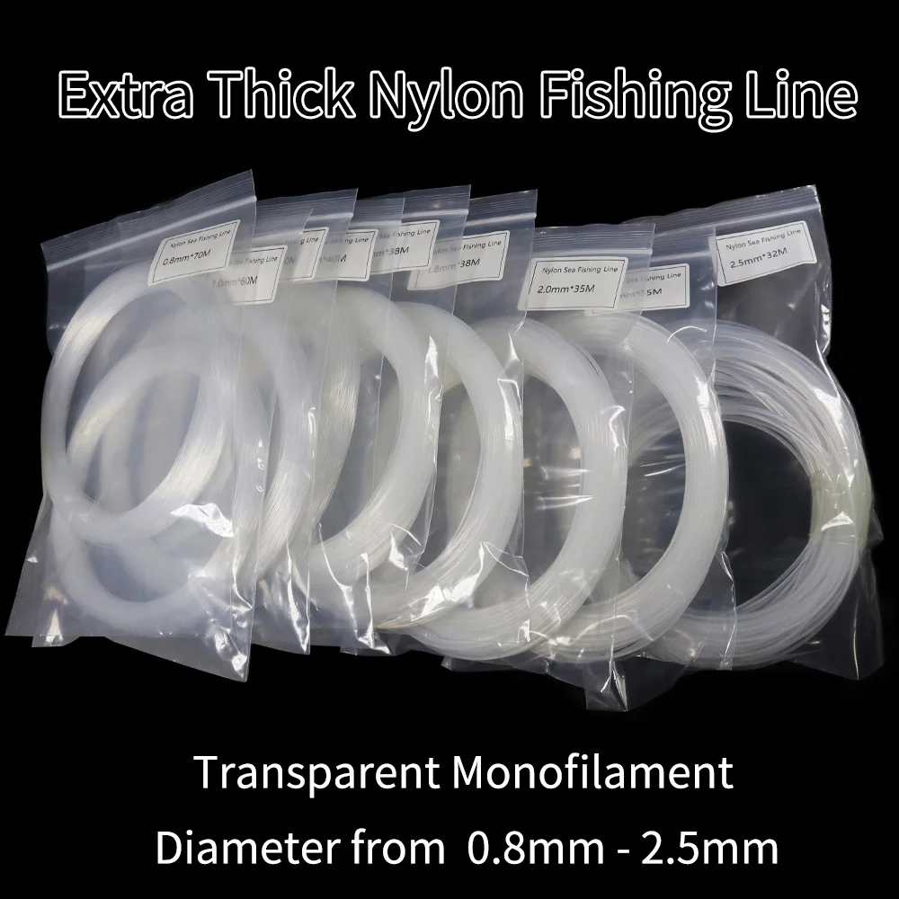 Bimoo Extra Thick Sea Fishing Long Cast Nylon Line Big Size Transparent Monofilament 0.7mm - 2.2mm Diameter Kite String