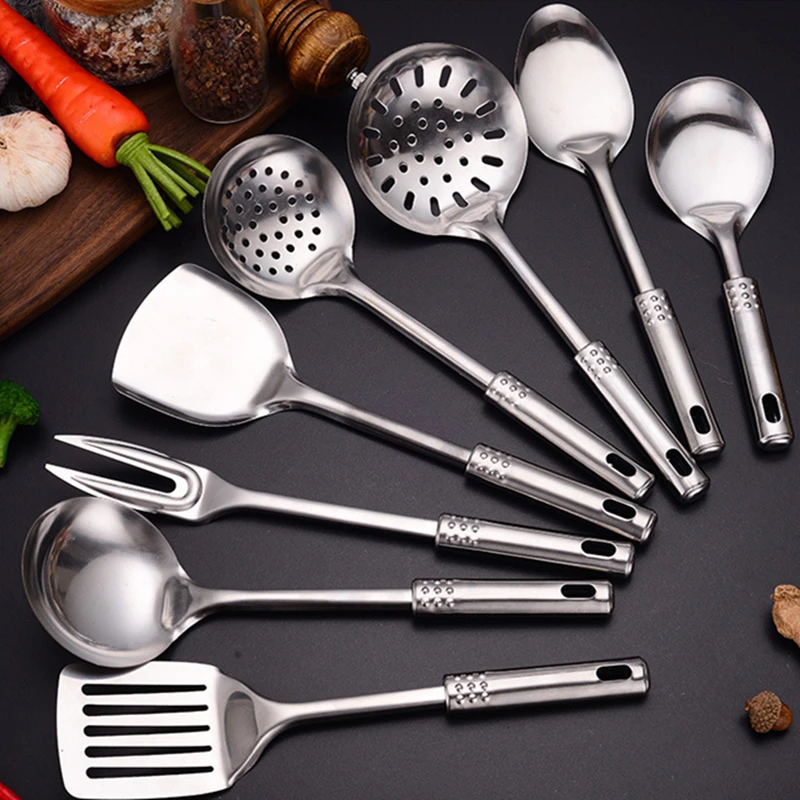 1pc/7pcs Kitchen Utensil Set Stainless Steel Cooking Utensils with Holder  Organizer Spatula Soup Spoon Colander Kitchen Gadgets - AliExpress