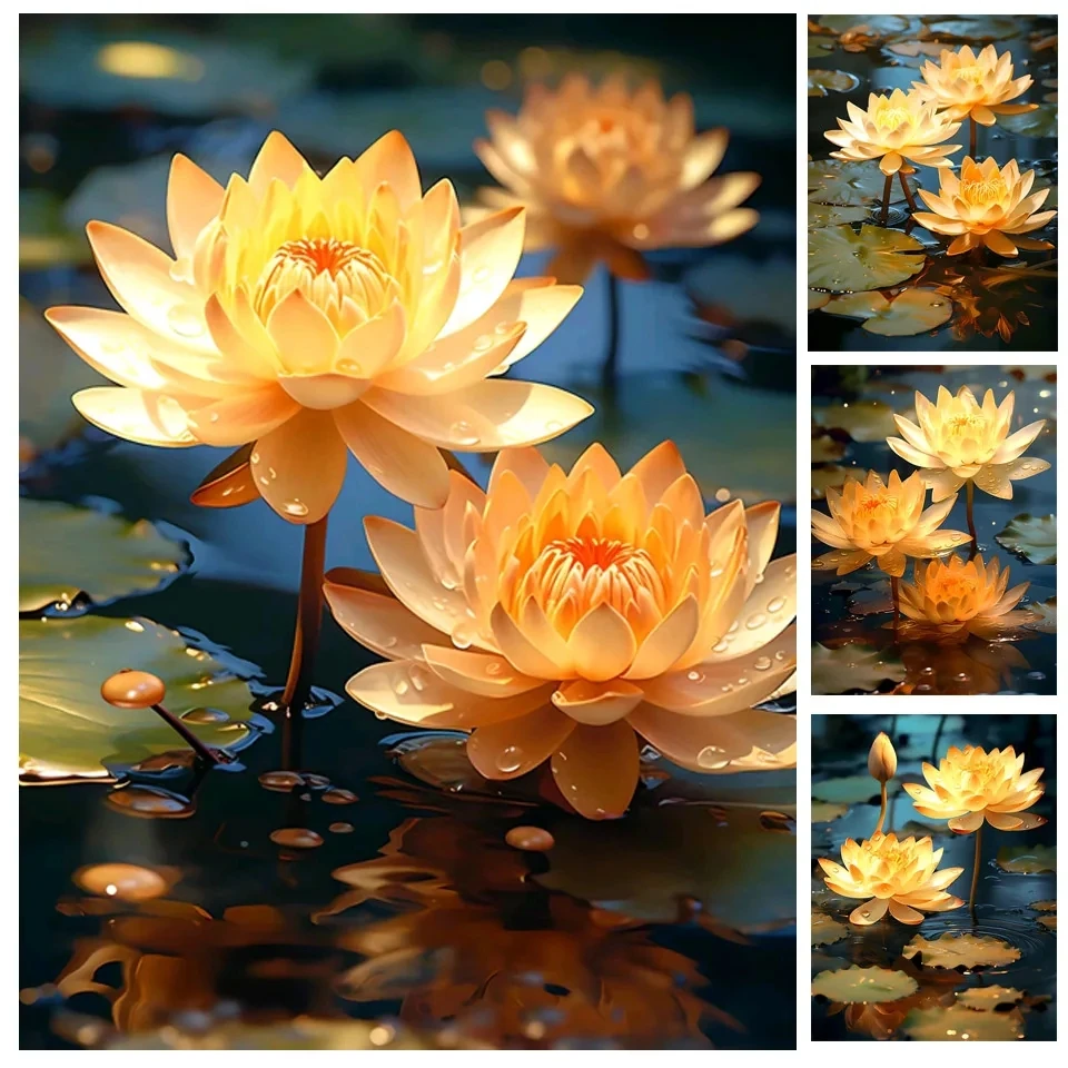 

Набор для вышивки крестиком с изображением золотого лотоса