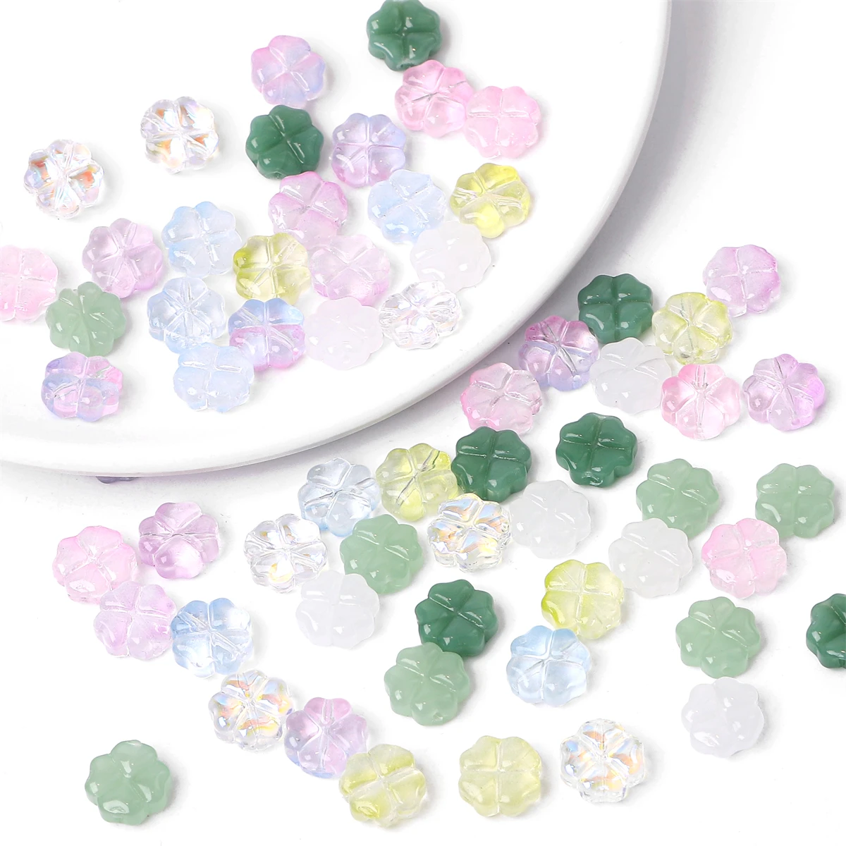 Glass Beads About20Pcs Glass Four Leaf Flower Beads Scattered Beads Handmade DIY Making Couple Bracelets Necklaces Earrings Jewelry Acces
