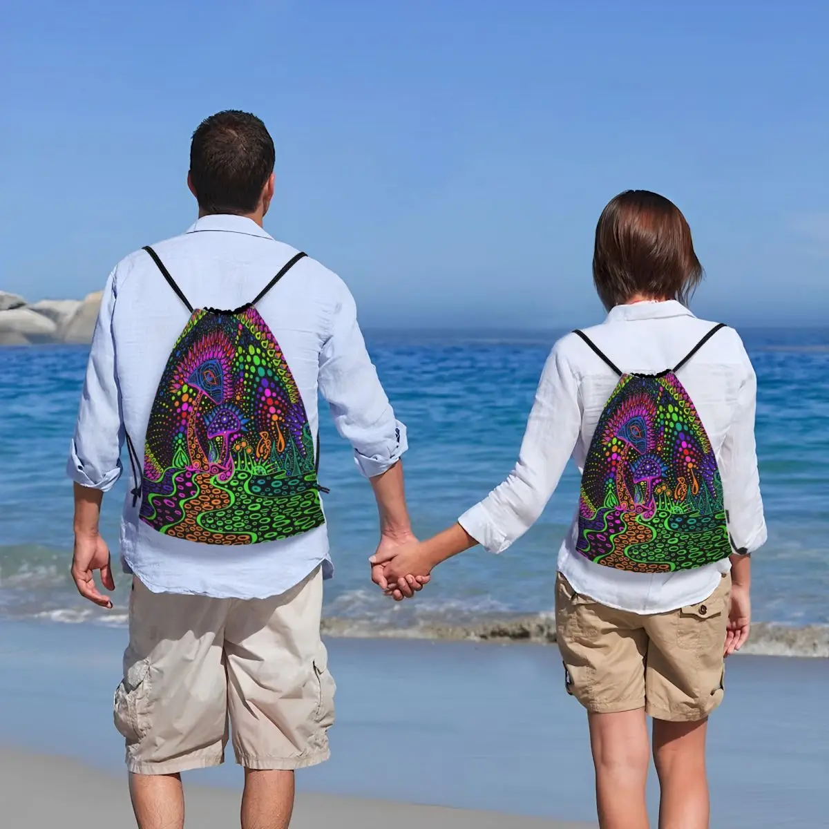 Custom Psychedelic Magic Mushrooms Print Lava Drawstring Bag Women Men Lightweight Sports Gym Storage Backpack 6