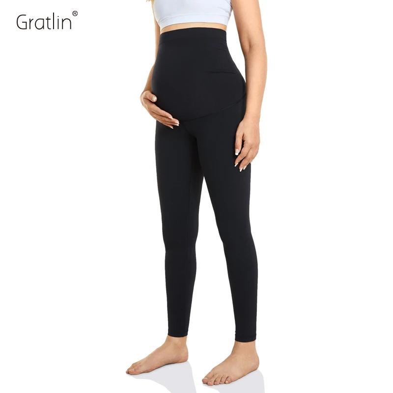 Gratlin Maternity Leggings Over The Belly Work Pants Women's Yoga