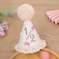 Pink Boho Birthday Crown with Bow - Baby Girl Party Hat and Photo Prop Gift (Half)
