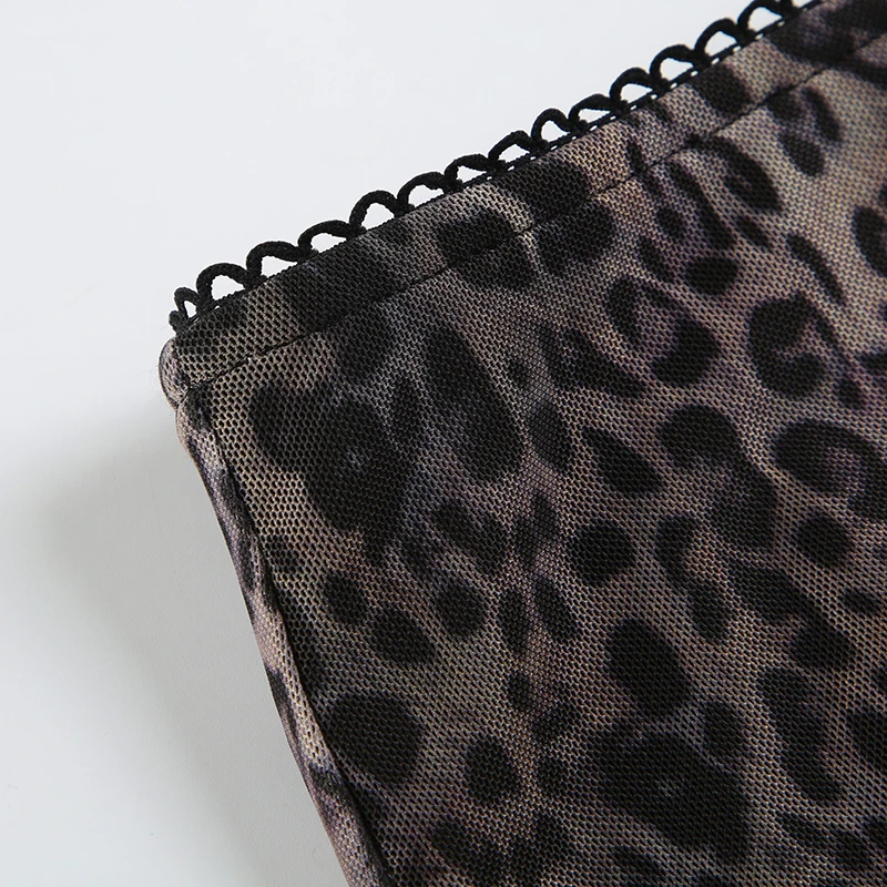 Retro Brown Leopard Y2K Long Skirts Women Lace Trim Hem Two Layers Mesh Vintage Aesthetic Elegant Fashion Women Clothing