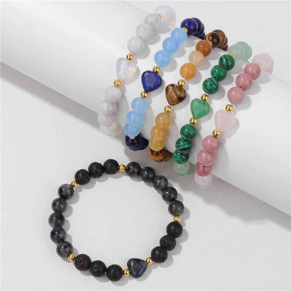 Handgemachte Frauen Charme Armband 8mm Runde Malachit Tigerauge Jades Perlen Liebe Herz Armbänder Schmuck Männer besten Freund Paar Geschenk – Detail 10