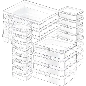 24-Piece Small Plastic Storage Containers with Hinged Lids - Clear Storage for Crafts, Jewelry, Beads, and Small Items - Perfect