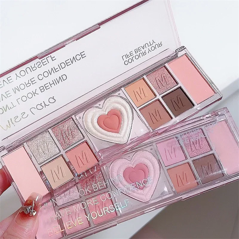 12Colors Love Heart Pink Eyeshadow Palette Natural Cool Tone Low Saturation Matte Eye Shadow Pallet Brown Korean Makeup Cosmetic 3