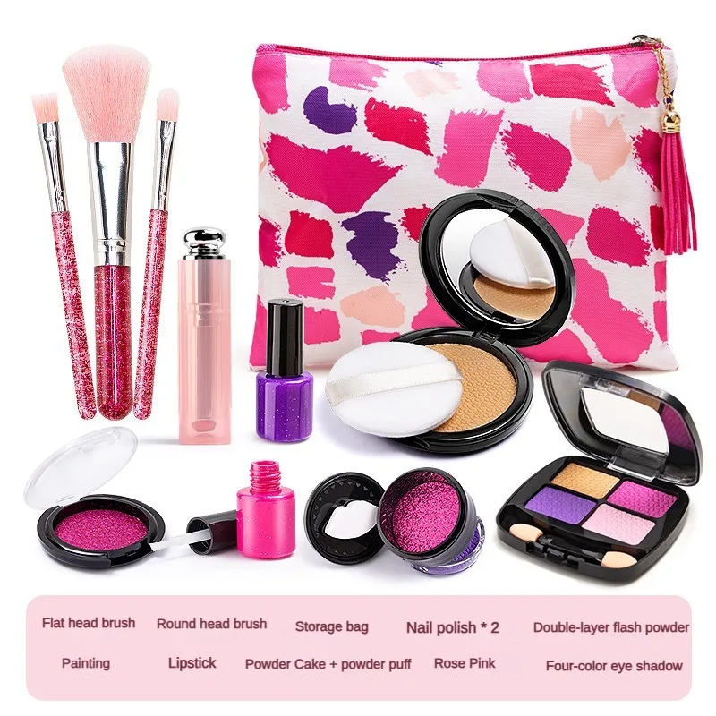 Children Cosmetic Bag Fake Makeup Box Simulation Nail Polish Lipstick Look Real Eyeshadow Play House Toys