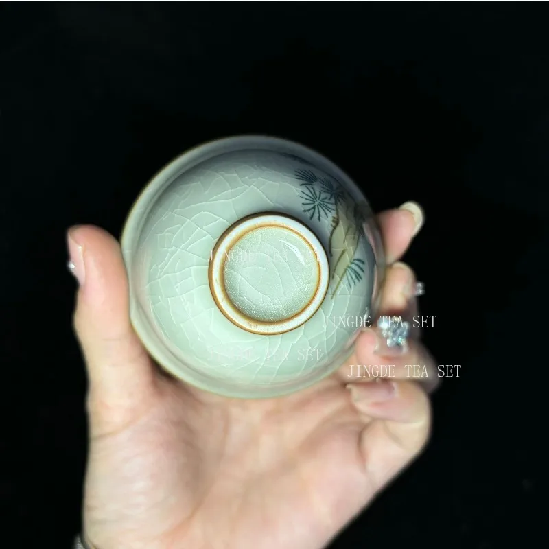 6 Cups and 1 Set of Ge Yao Tea Cups Hand-painted Flowers Kung Fu Tea Sets Ceramic Master Cup Sets Business Gifts