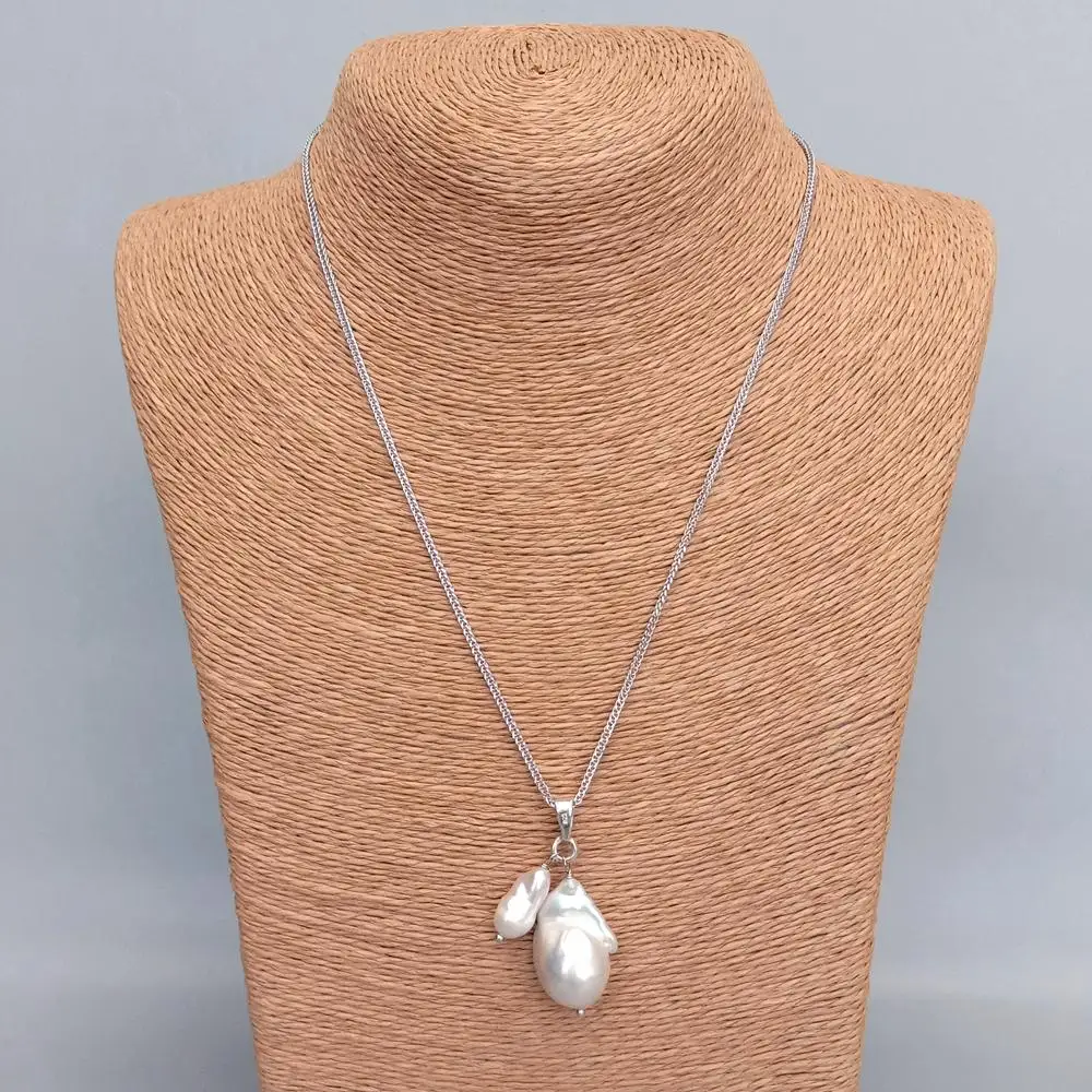 yygem 925 Sterling Silver Chain 16x23mm White Baroque Pearl Chain Necklace Delicate Jewelry For Women