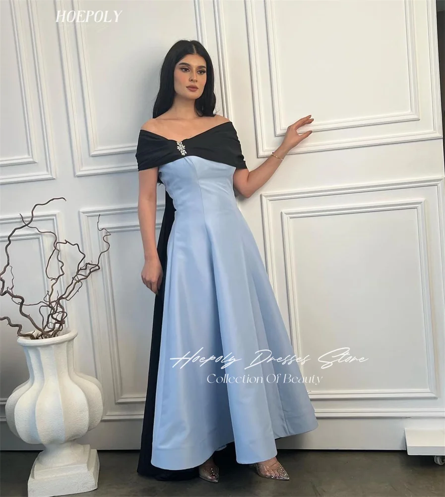 

Hoepoly Off The Shoulder Neckline Prom Dress Ankle-Length With Short Sleeves Evening Summer Party Dress For Women2023